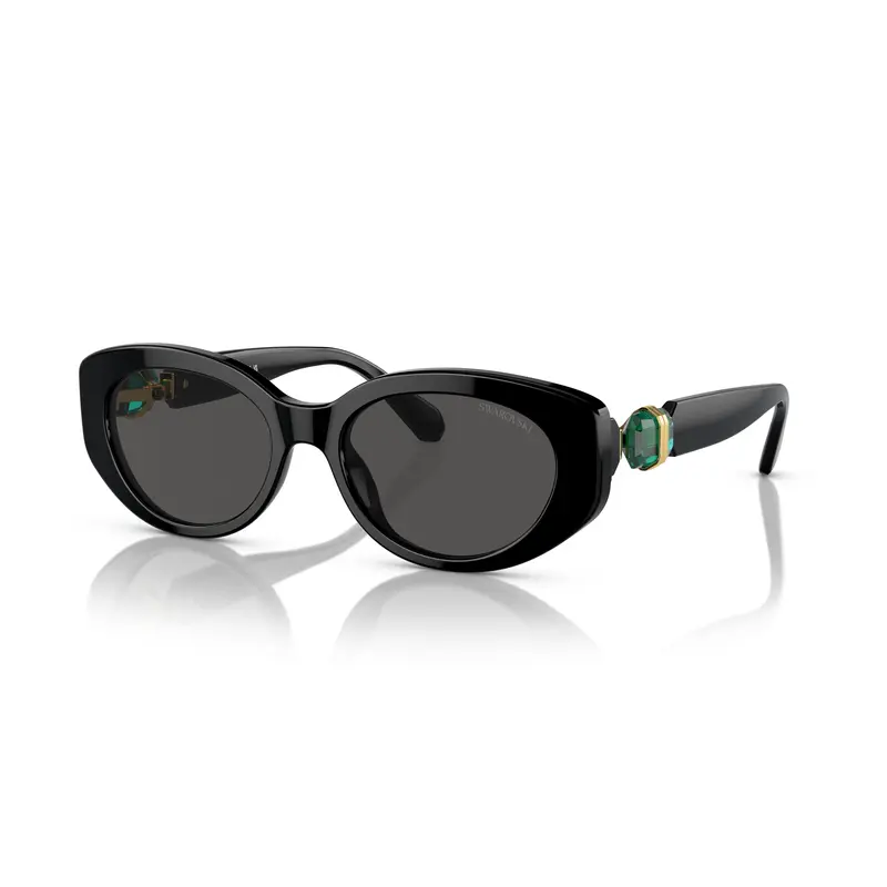 0Sk6002 Oversized Black Acetate Sunglasses With Green Crystal Embellishments 1