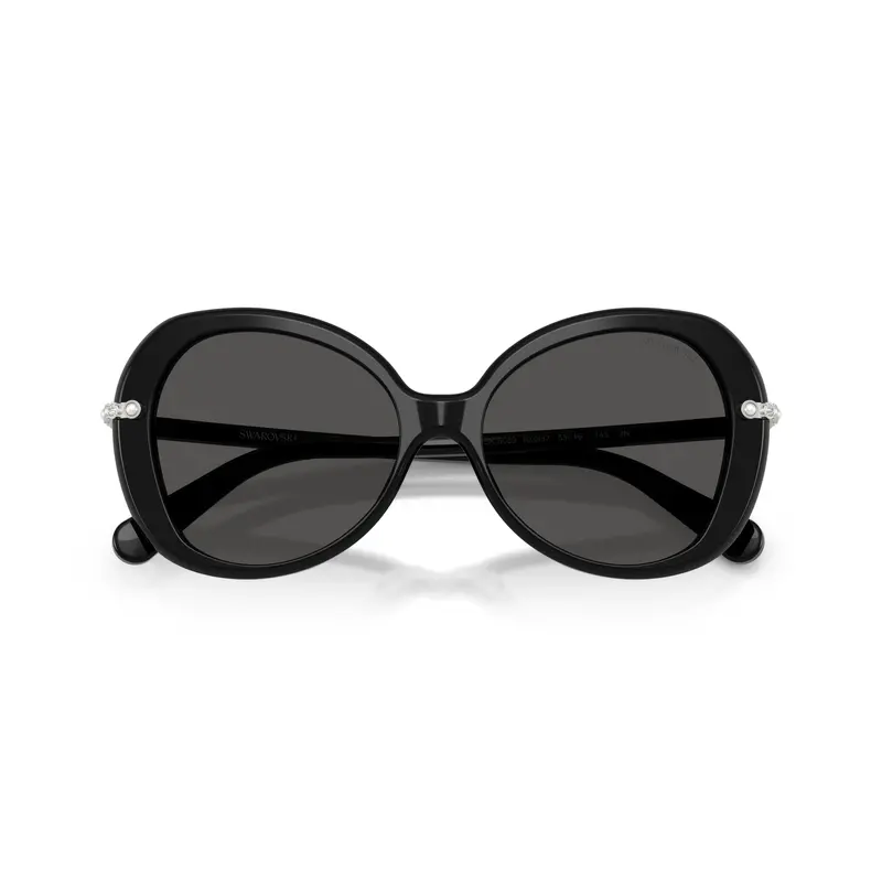 0Sk6059 Rounded Black Acetate Sunglasses With Crystal Embellishments 1