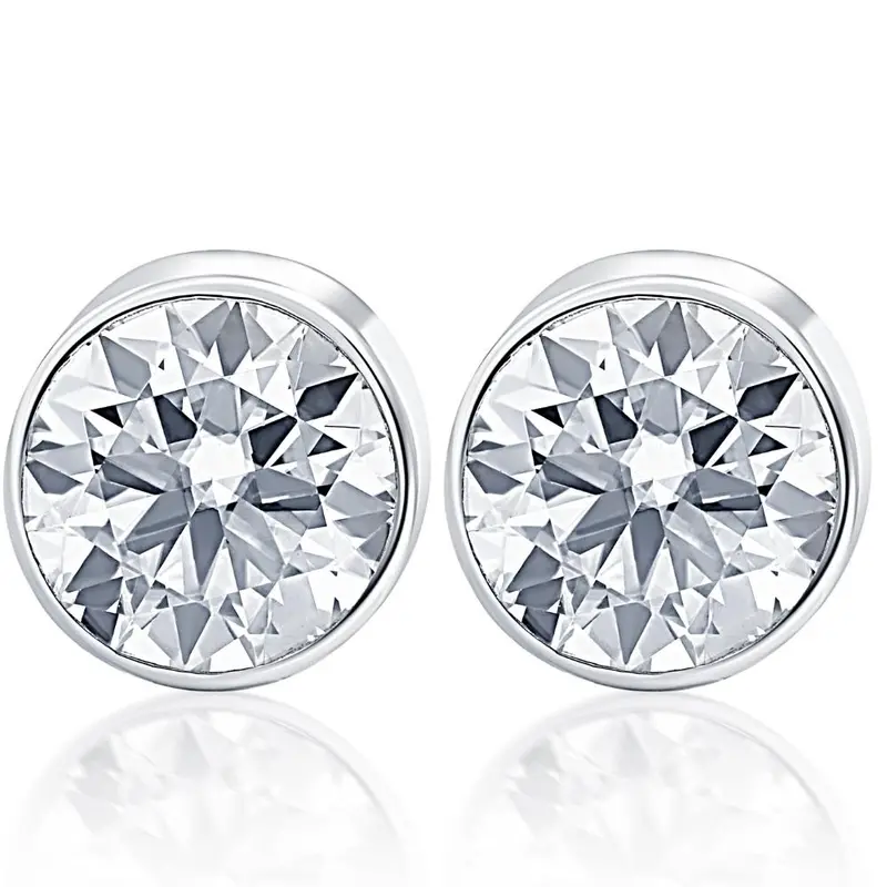 1.00Ct Round Brilliant Cut Natural Diamond Stud Earrings In 14K Gold Round Bezel Setting 1
