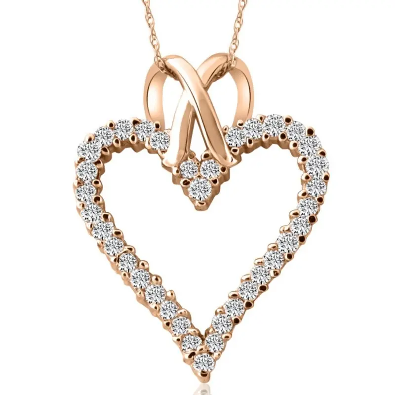 1 1/10Ct Diamond Heart Pendant Necklace In 14K White, Yellow Or Rose Gold 1 1/4" 1