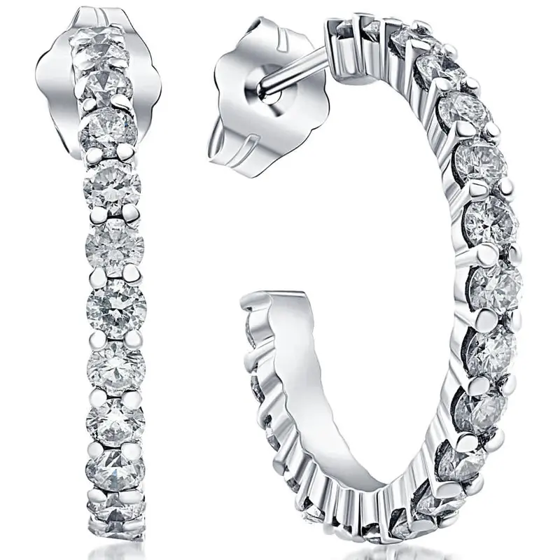 1 1/10Ct Diamond Hoops 14K White Gold 1