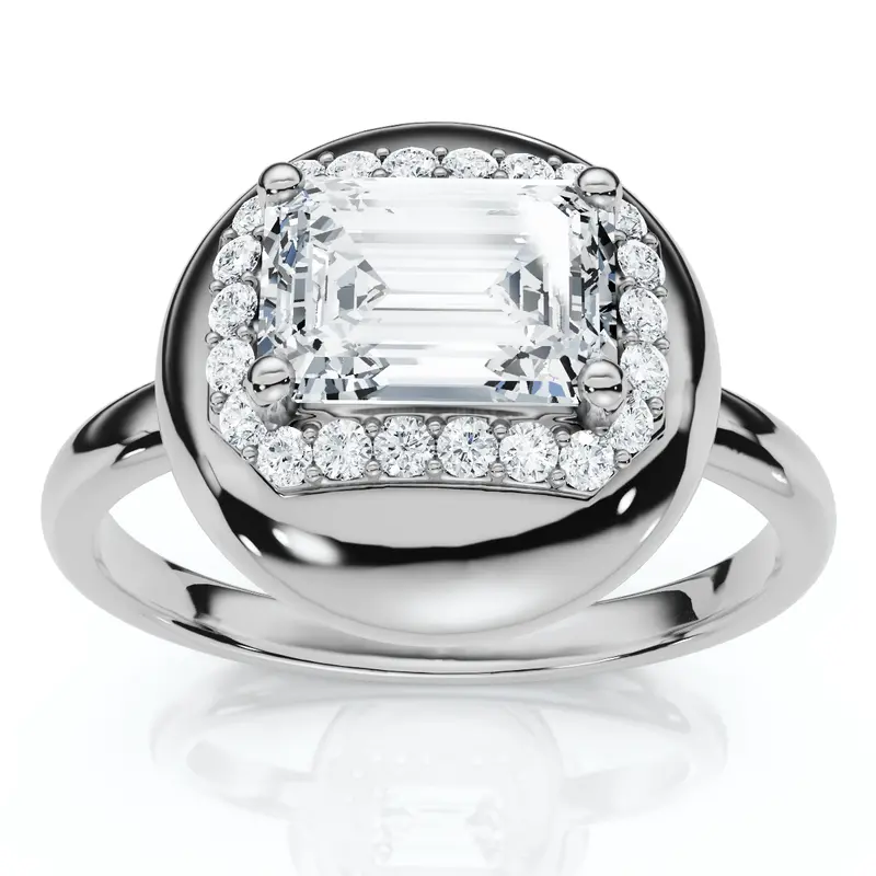 1 1/10Ct Emerald Diamond Button Ring 14K Gold Or Platinum Lab Grown Ef/Vs 1