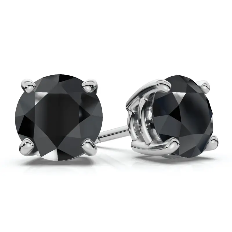1 1/2 Ct 14K White Gold Round Black Diamond Stud Earrings 1
