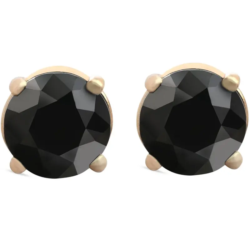 1 1/2 Ct 14K Yellow Gold Round Black Diamond Studs Womens Earrings 1