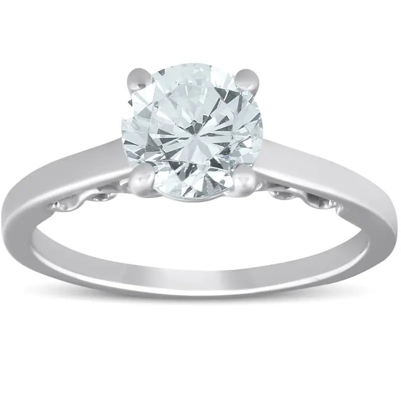 1 1/2 Ct Diamond & Cz Engagement Ring 14K White Gold Size: 7 1