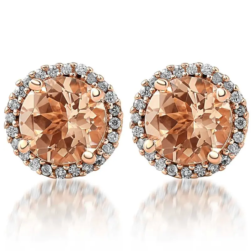 1 1/2 Ct Diamond & Morganite Rose Gold Halo Studs Screw Back Earrings Rose Gold 1