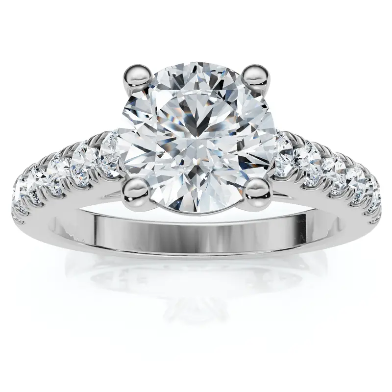 1 1/2 Ct Diamond Solitaire With Accents Round Engagement Ring 14K White Gold 1