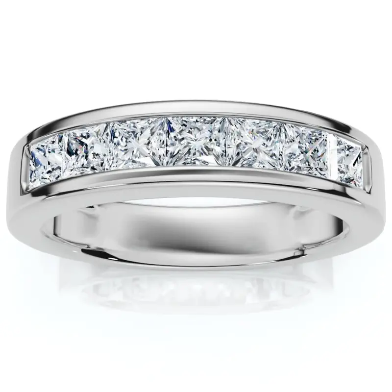 1 1/2 Ct Lab Grown Princess Cut Men's Channel Set Diamond Wedding 14K Ring Size Selectable 1