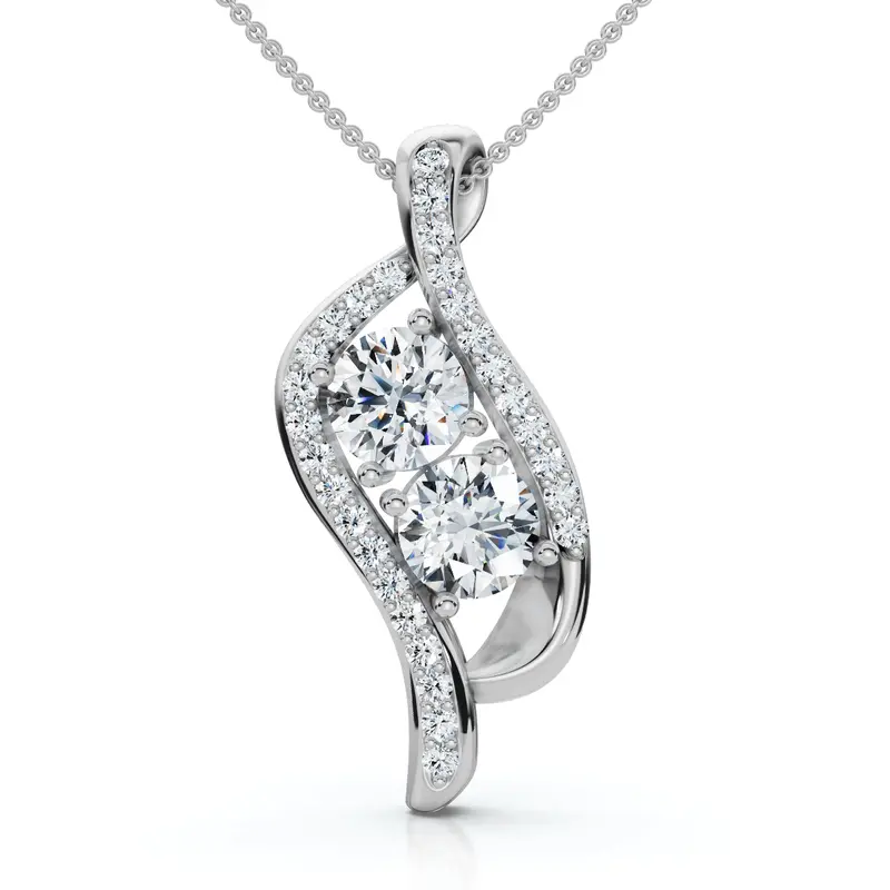 1 1/2 Ct Two Stone Forever Us Diamond Pendant 14K White Gold 1" Tall 1