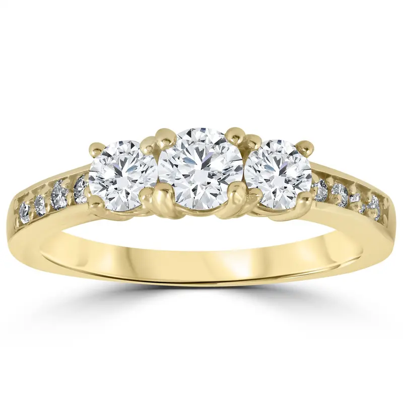 1 1/2 Cttw Diamond 3-Stone Engagement Anniversary Ring 14K Yellow Gold 1