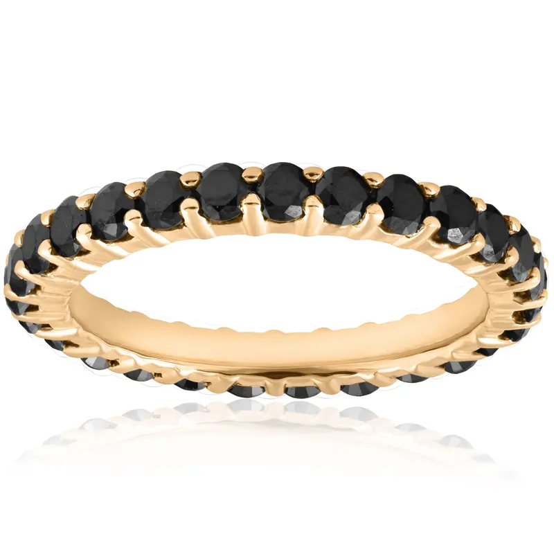 1 1/2Ct Black Diamond Eternity Ring 14K Yellow Gold Womens Stackable Band 1