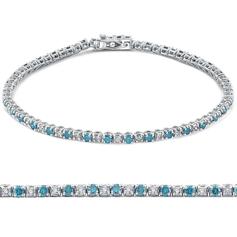 1 1/2Ct Blue And White Diamond Tennis Bracelet 14K White Gold 1