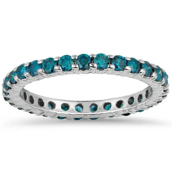 1 1/2Ct Blue Diamond Eternity Ring 14K White Gold Size Selectable 1