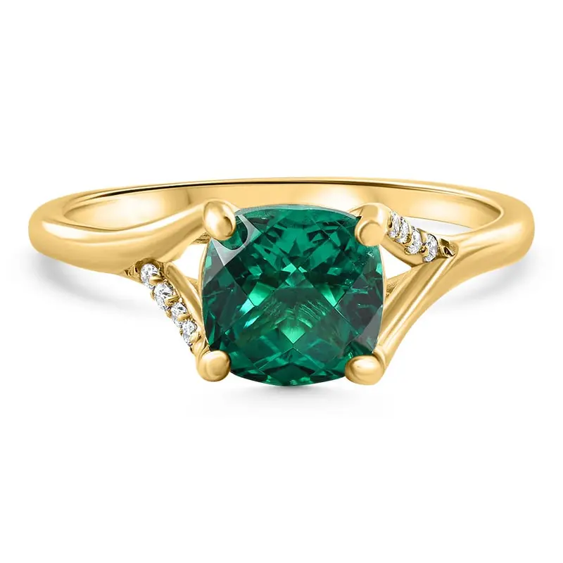 1 1/2Ct Cushion Emerald & Diamond Ring 10K Gold Lab Grown Engagement Fashion 1