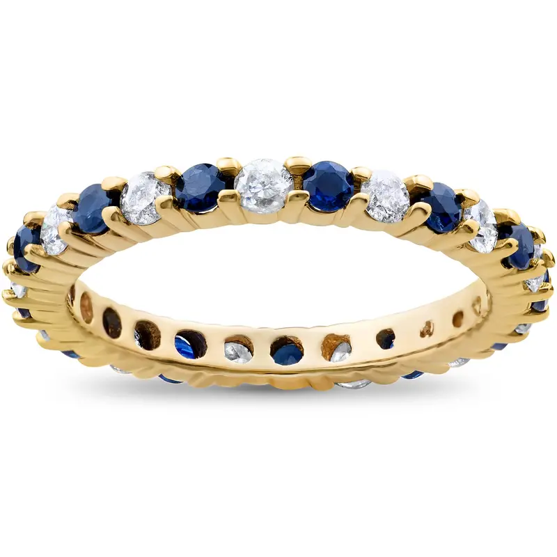 1 1/2Ct Diamond Sapphire Eternity Ring 14K Yellow Gold Size Selectable 1