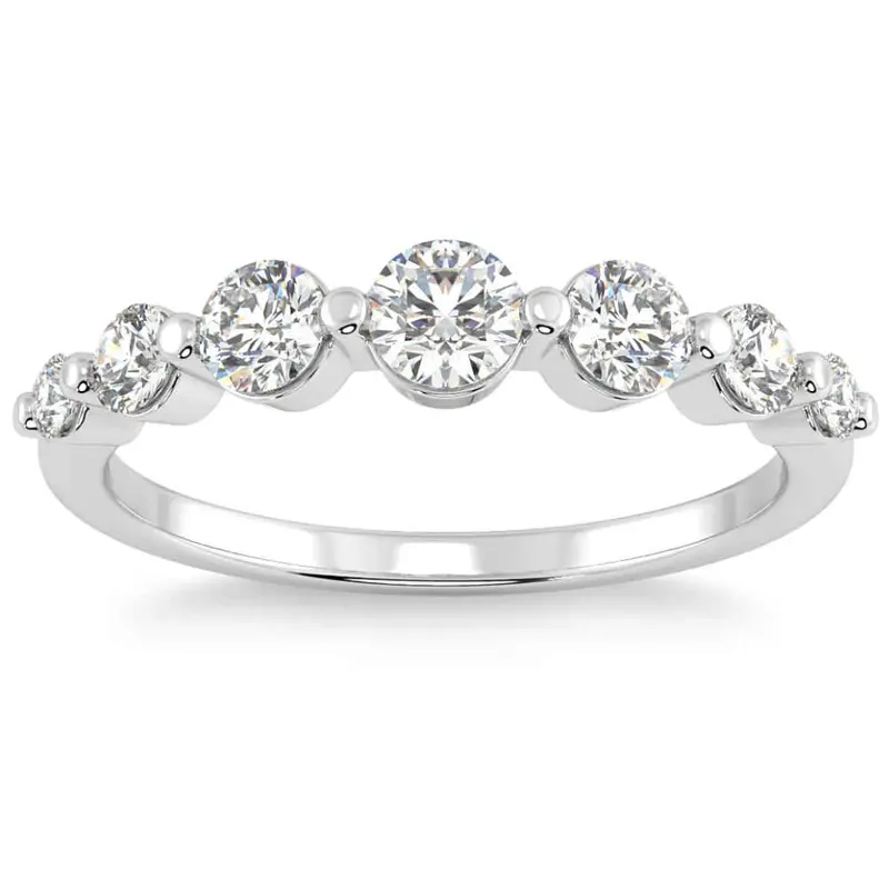 1 1/2Ct Diamond Single Prong Graduated Wedding Ring 14K Gold Band Lab Grown 1