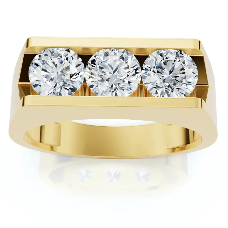 1 1/2Ct Diamond Three Stone Mens Wedding 3 Round Jewelry Ring 10K Yellow Gold 1