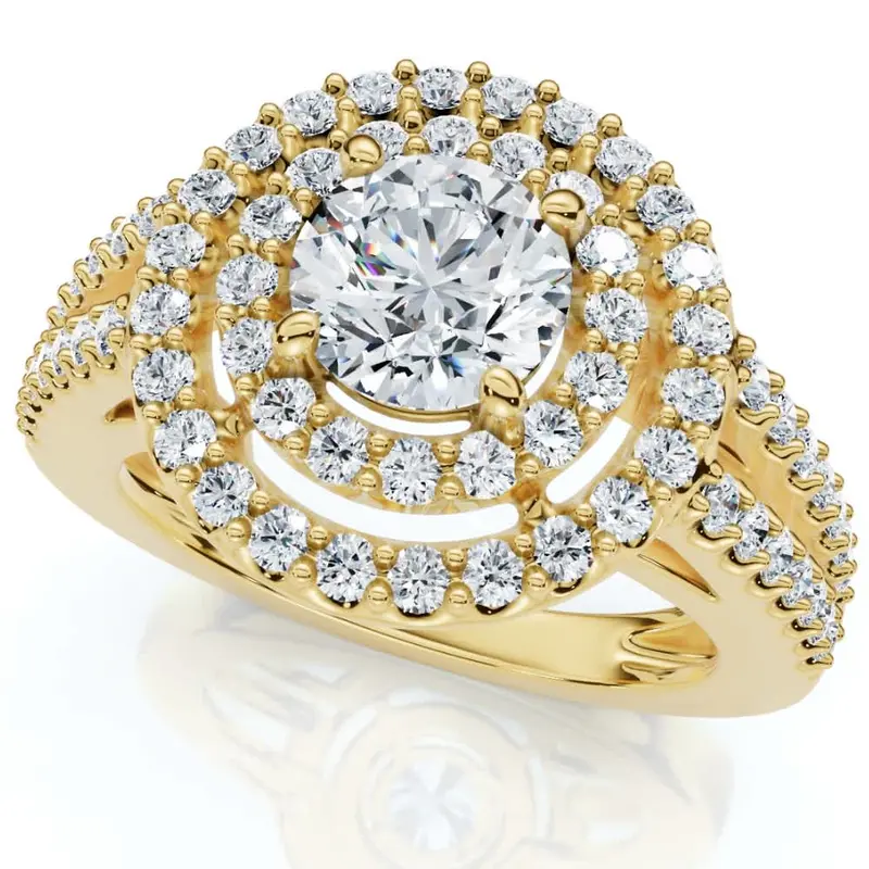 1 1/2Ct Double Halo Diamond Engagement Ring 14K Gold Lab Grown 1