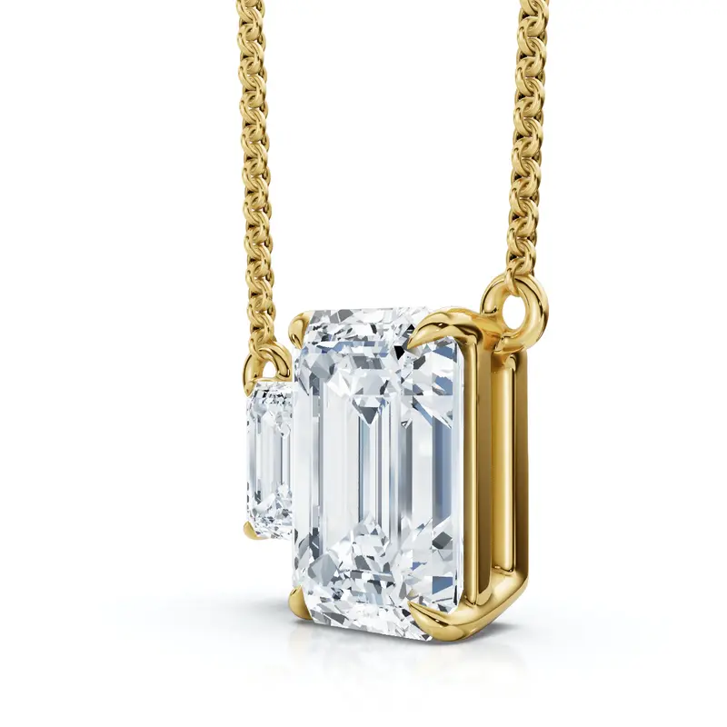 1 1/2Ct Emerald Cut Toi Et Moi Diamond Pendant 14K Gold Lab Grown 1