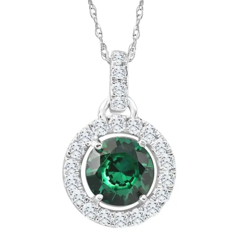 1 1/2Ct Emerald Diamond Halo Pendant Women's 10K White Gold Necklace 18" Length 1
