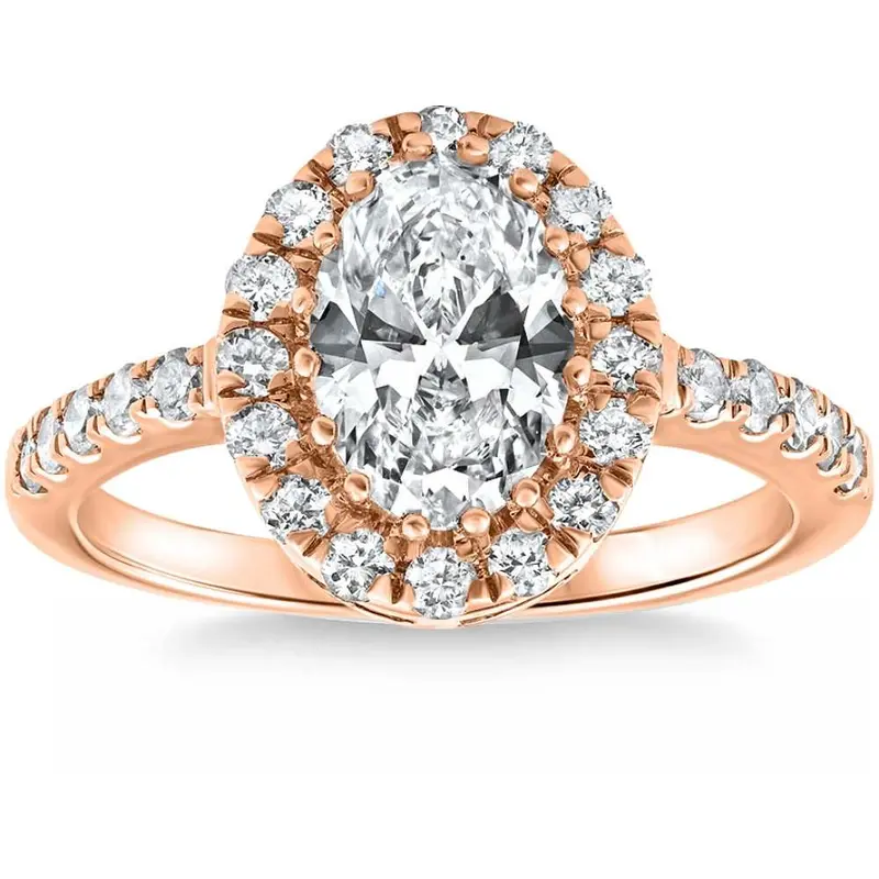 1 1/2Ct Oval Diamond Halo Engagement Ring 14K Gold Lab Grown 1