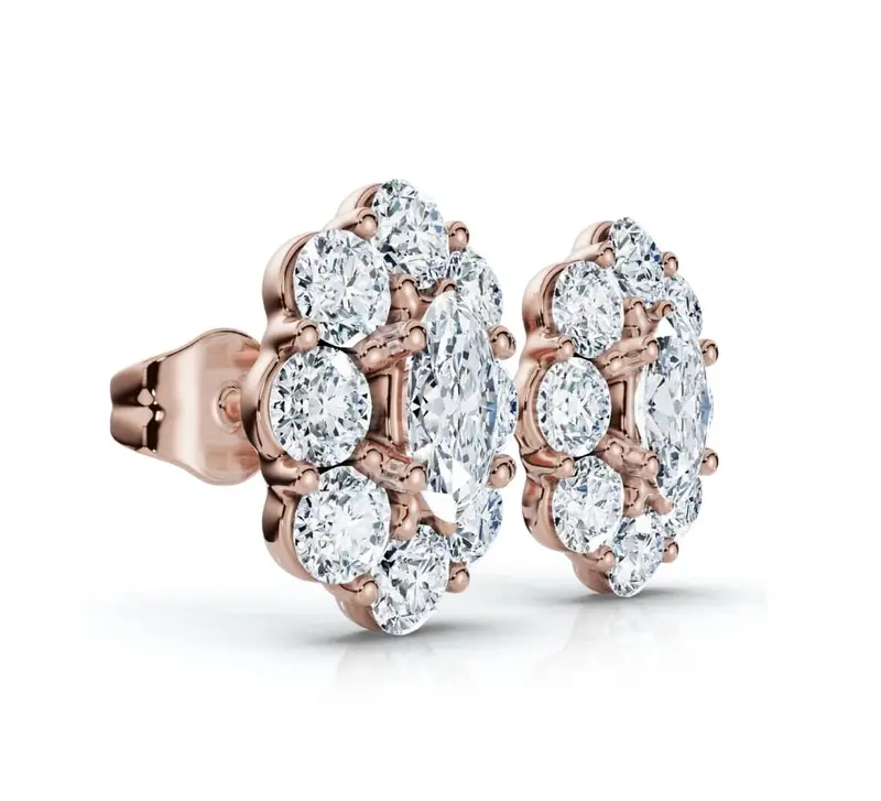 1 1/2Ct Oval Diamond Halo Studs 14K Gold Women's Earrings Lab Grown 1