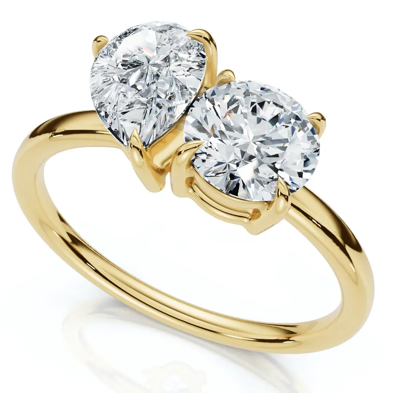 1 1/2Ct Round And Pear Toi Et Moi Diamond Ring 14K Gold Or Pt Lab Grown 6