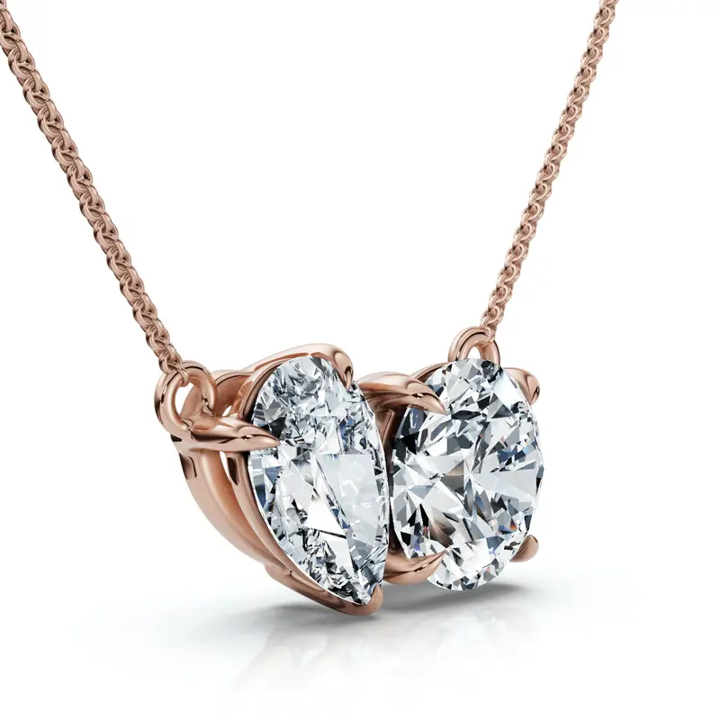1 1/2Ct Round And Pear Two Stone Toi Et Moi Pendant 14K Gold Lab Grown 1
