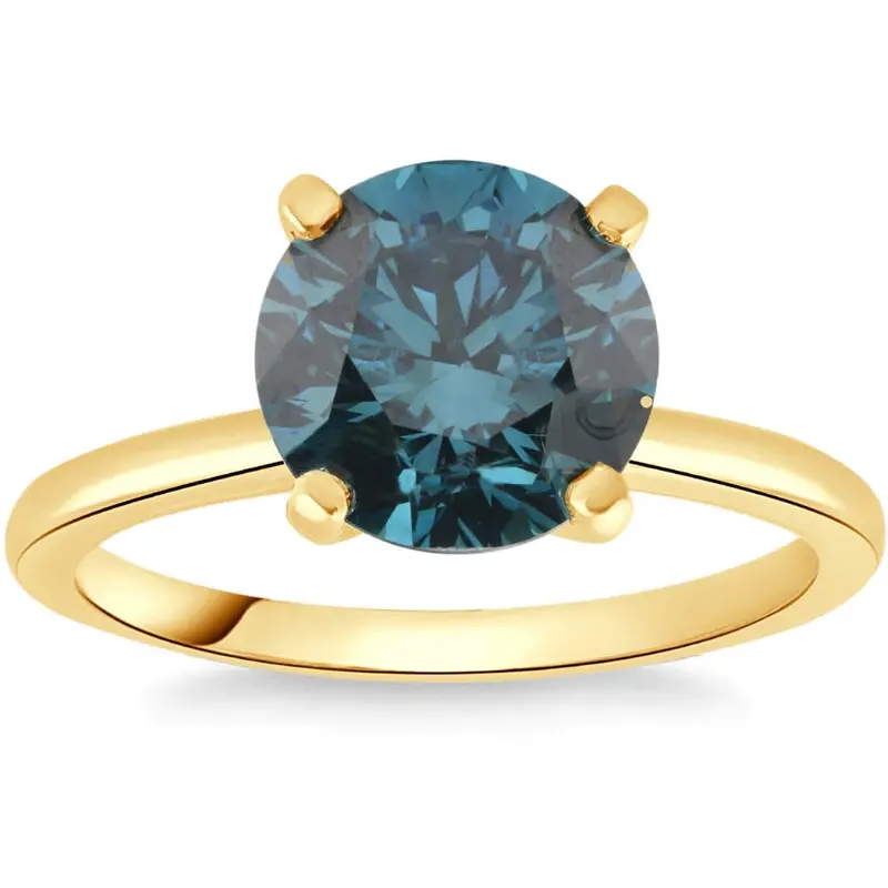1 1/2Ct Round Blue Diamond Engagement Ring 14K White Or Yellow Gold Lab Grown 1