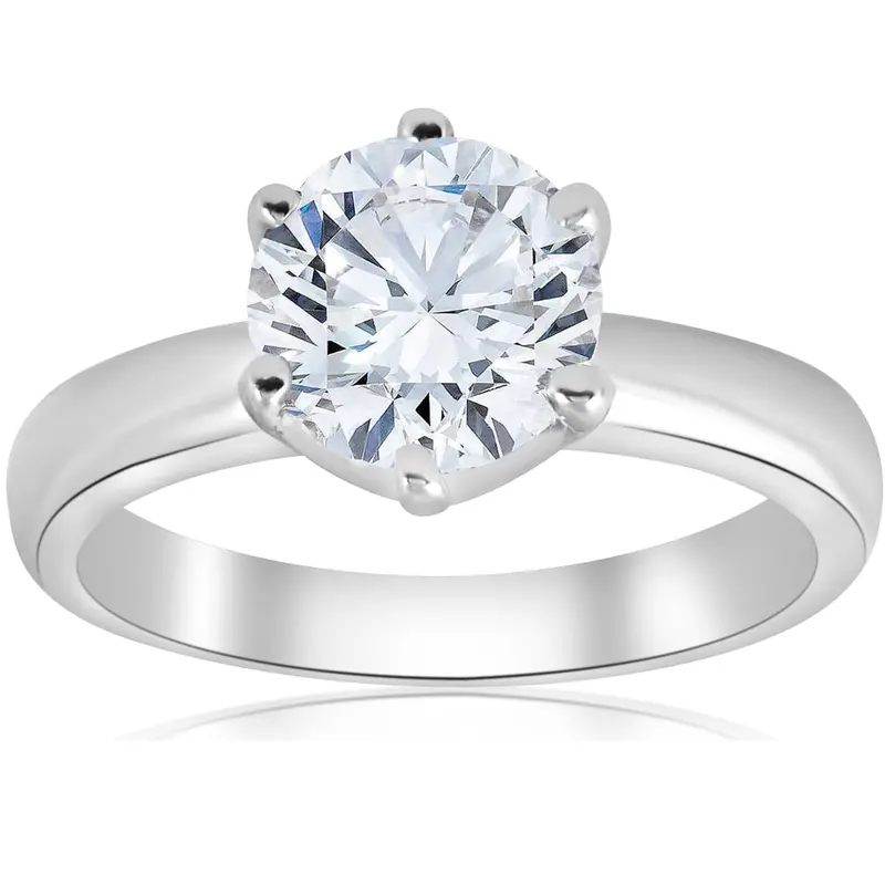 1 1/2Ct Round Diamond Solitaire Engagement Ring 6-Prong 14K White Gold 1