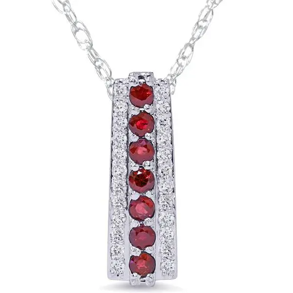 1 1/2Ct Ruby & Diamond Pendant 14 Karat White Gold 1" Tall 1