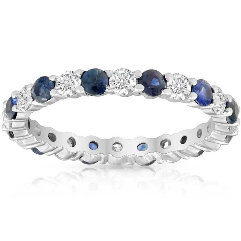 1 1/2Ct Sapphire & Diamond Eternity Wedding Ring 14K White Gold Size Selectable 1
