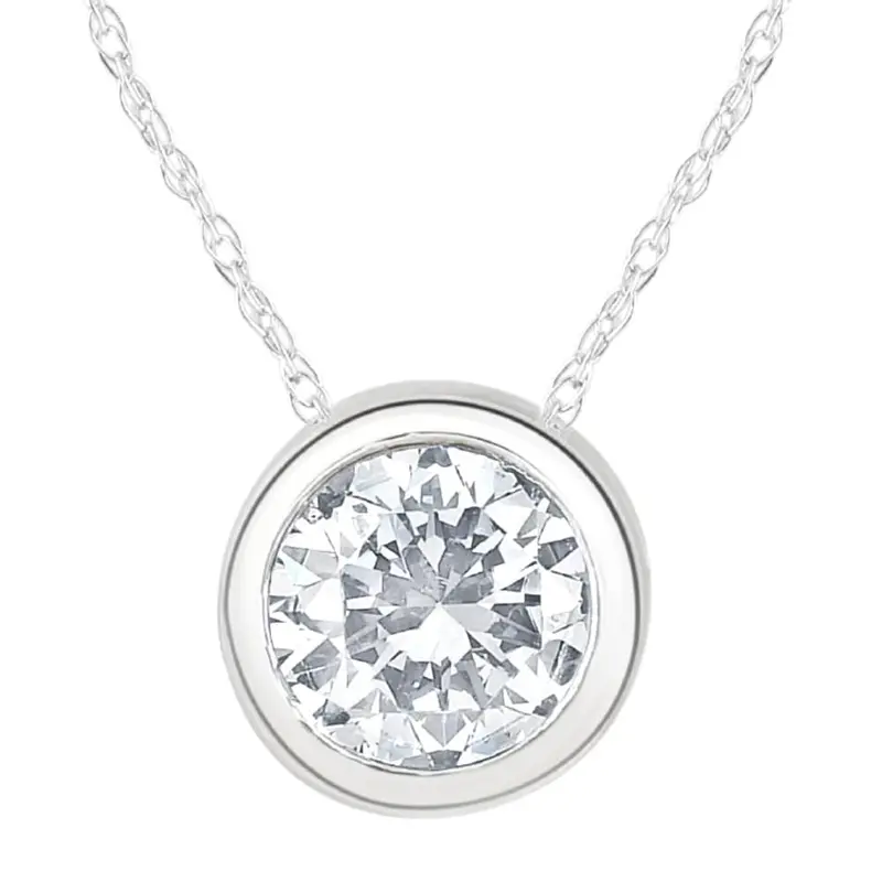 1 1/2Ct Solitaire Round Cut Lab Grown Diamond Bezel Necklace Pendant 1