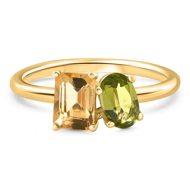 1 1/2Ct Toi Et Moi Peridot & Citrine 2-Stone Ring 10K Gold 1