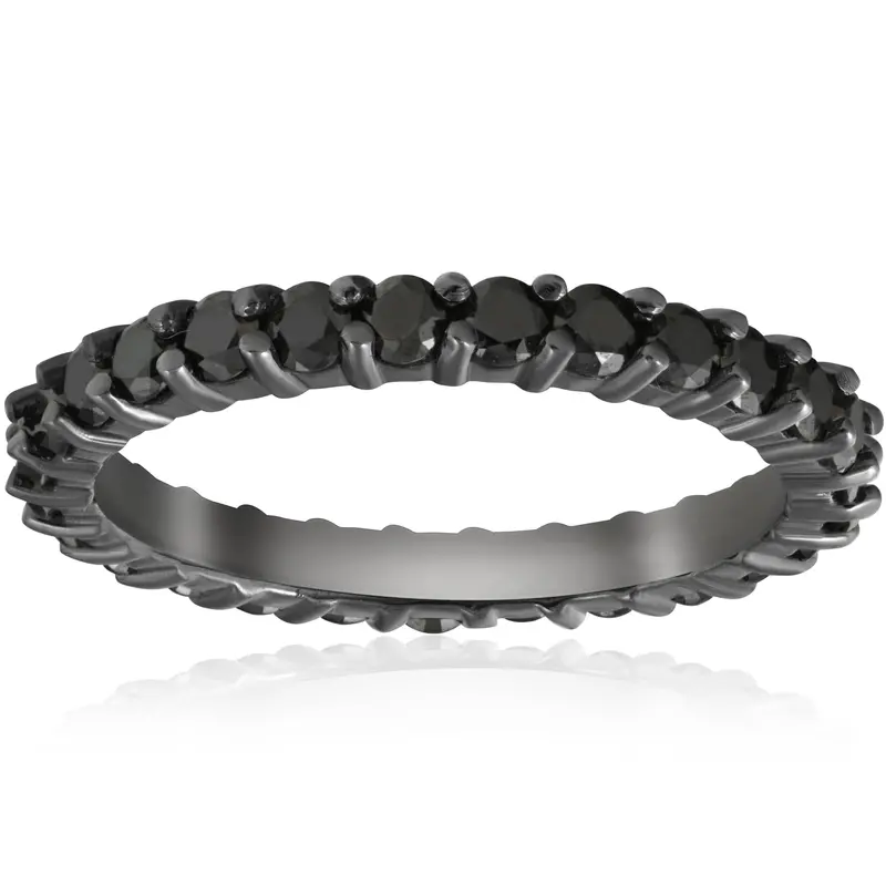 1 1/2Ct Treated Black Diamond Eternity Ring 14K Black Gold Size Selectable 1