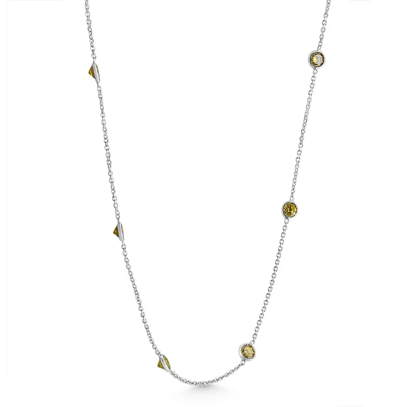 1 1/2Ct Yellow Diamond By The Yard Station Necklace 14K White Gold Lab Grown 1