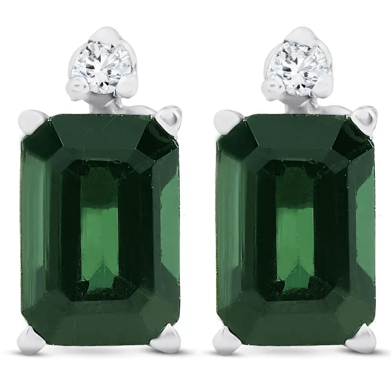 1 1/3Ct Green Tourmaline Diamond Studs 14K White Gold 1