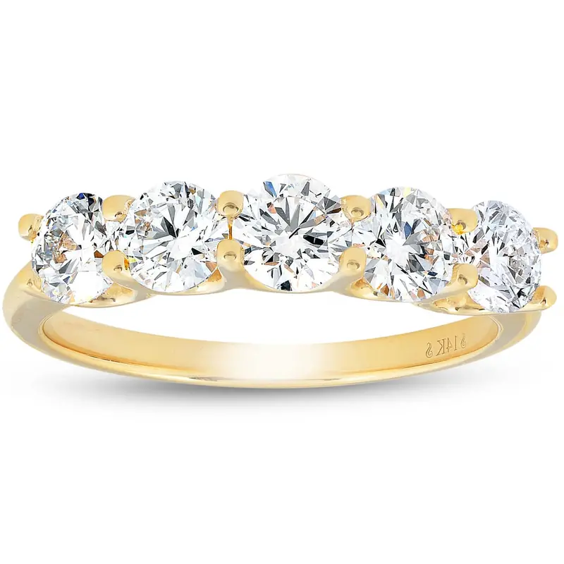 1 1/4 Ct Diamond Five Stone Wedding Ring 10K Yellow Gold U Prong 1