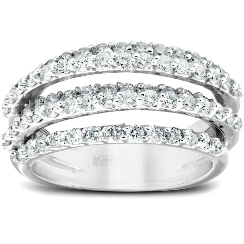 1 1/4 Ct Diamond Ring Womens Fashion Cocktail Multi Row Wide Band 14K White Gold 1