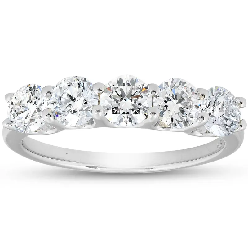 1 1/4 Ct Lab Grown Diamond Five Stone Wedding Ring 14K White Gold U Prong 1