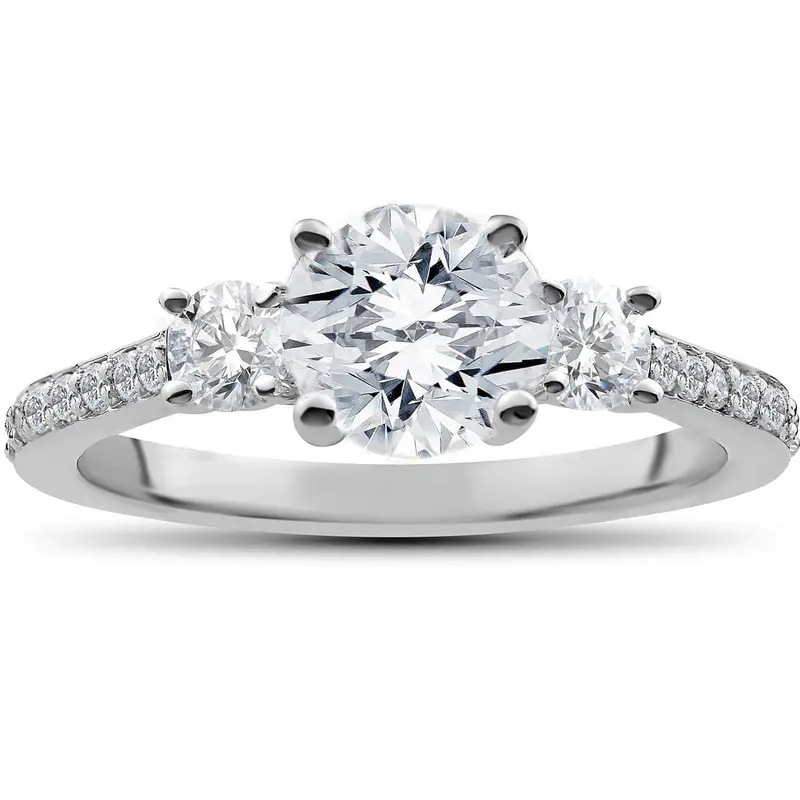 1 1/4 Ct Round Diamond 3-Stone Lab Created Eco Friendly Engagement Ring White Gold 1