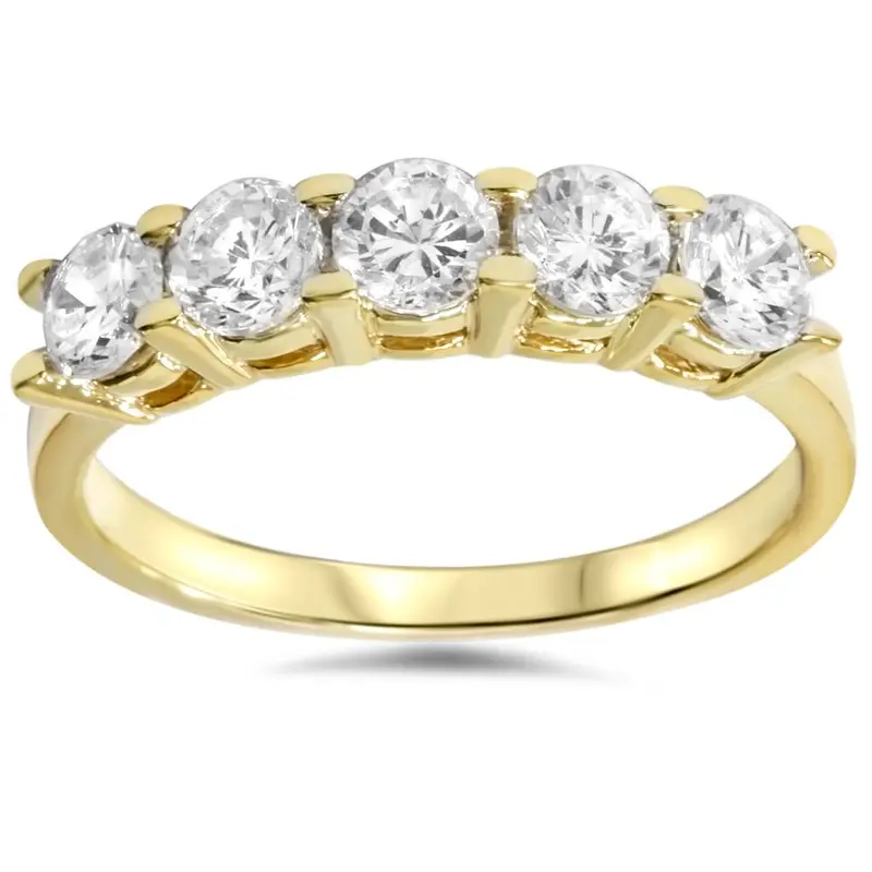 1 1/4Ct Diamond Wedding 14K Yellow Gold Anniversary Ring 5-Stone High Polished Size Selectable 1
