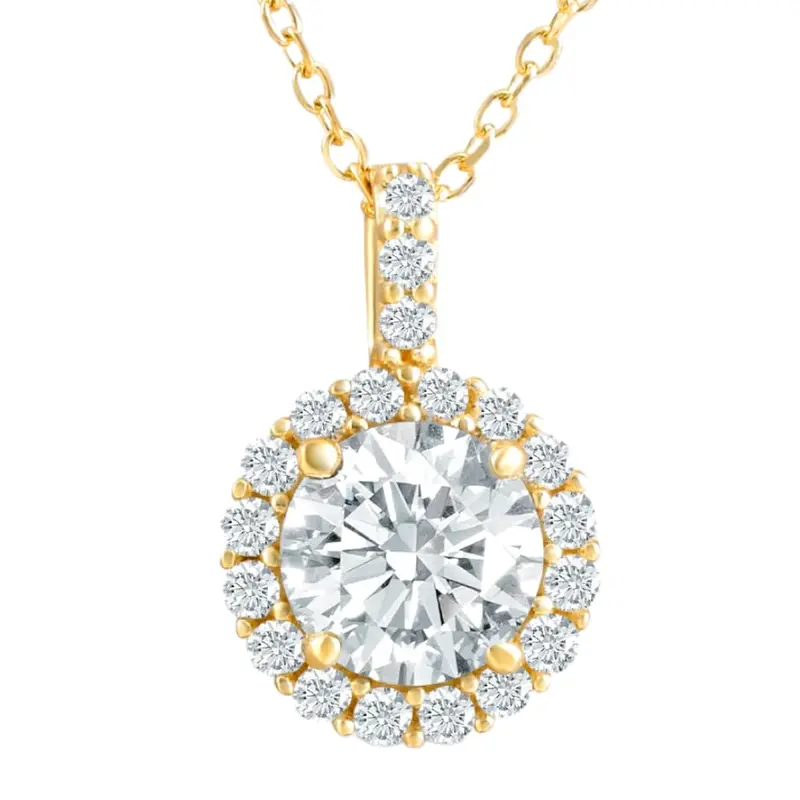 1 1/4Ct Halo Diamond Moissanite Pendant Necklace 18" 14K Yellow Gold (1/3" Tall) 1