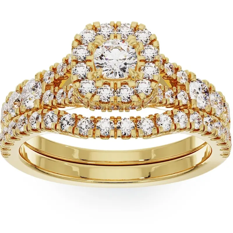 1 1/4Ct Lab Grown Diamond Engagement Wedding Ring Set In White Or Yellow Gold 1