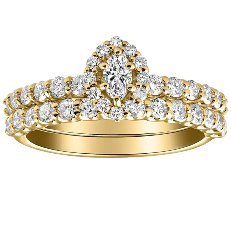 1 1/4Ct Marquise Halo Diamond Engagement Wedding Ring Set White Or Yellow Gold 3