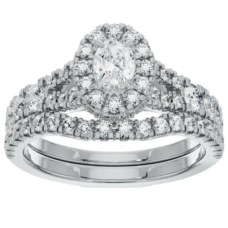 1 1/4Ct Oval Halo Diamond Engagement Wedding Ring Set In White Or Yellow Gold 1