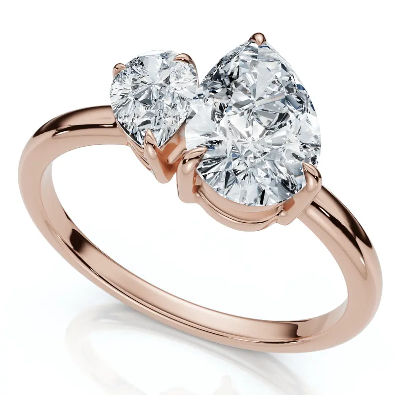 1 1/4Ct Pear Cut Toi Et Moi Diamond Ring 14K Gold Or Pt Lab Grown 6