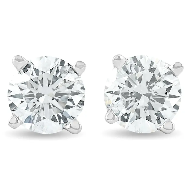 1 1/4Ct Round Brilliant Cut Natural Diamond Studs In 14K Gold Basket Setting 1