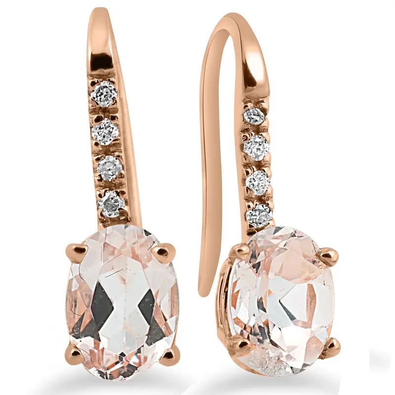 1 1/5Ct Morganite & Diamond Drop Earrings 14K Rose Gold 3/4" Tall 1
