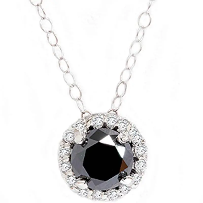 1 1/8Ct Black White Diamond Solitaire Pave Halo Pendant 1